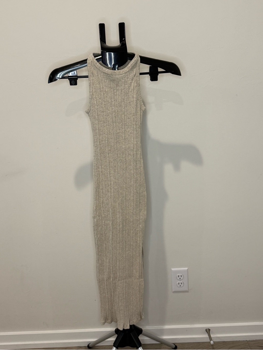 Pink Lily Ribbed Sleeveless Maxi Dress in Beige